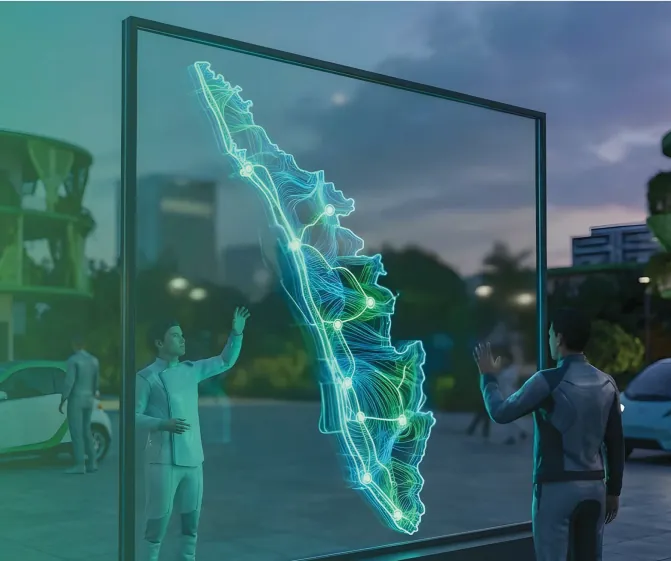 Holographic map of Kerala visualising the statewide skill-bridge network